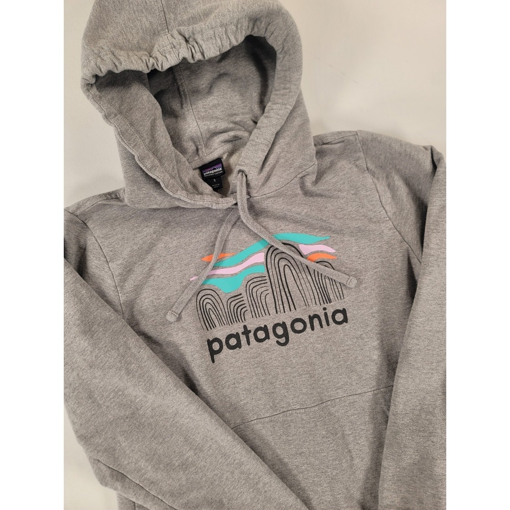 Patagonia Womens Gray Logo Pullover Hoodie Organic Cotton Size S